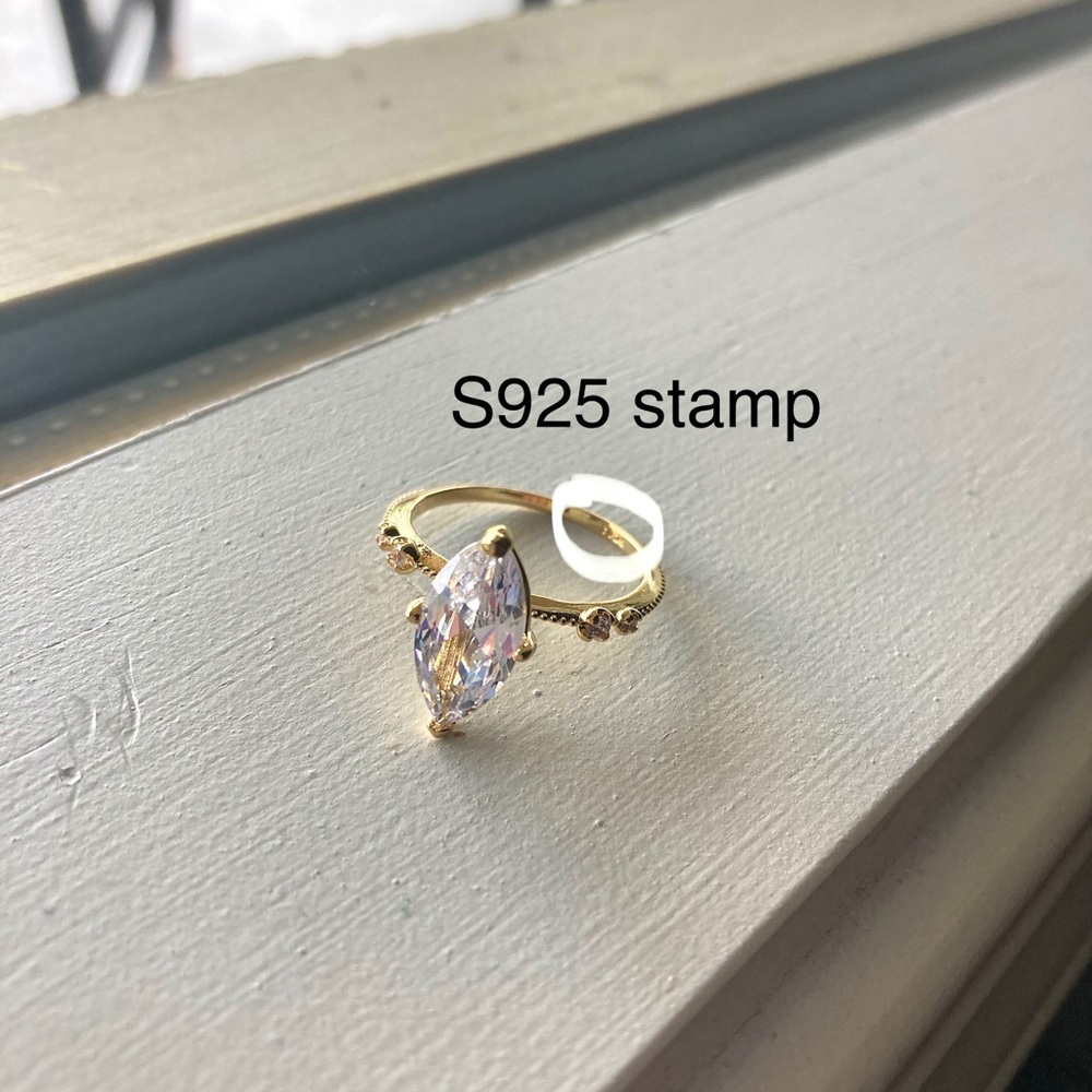 Sterling Silver Marquise Simulated Diamond Gold Ring - Picture 8 of 8